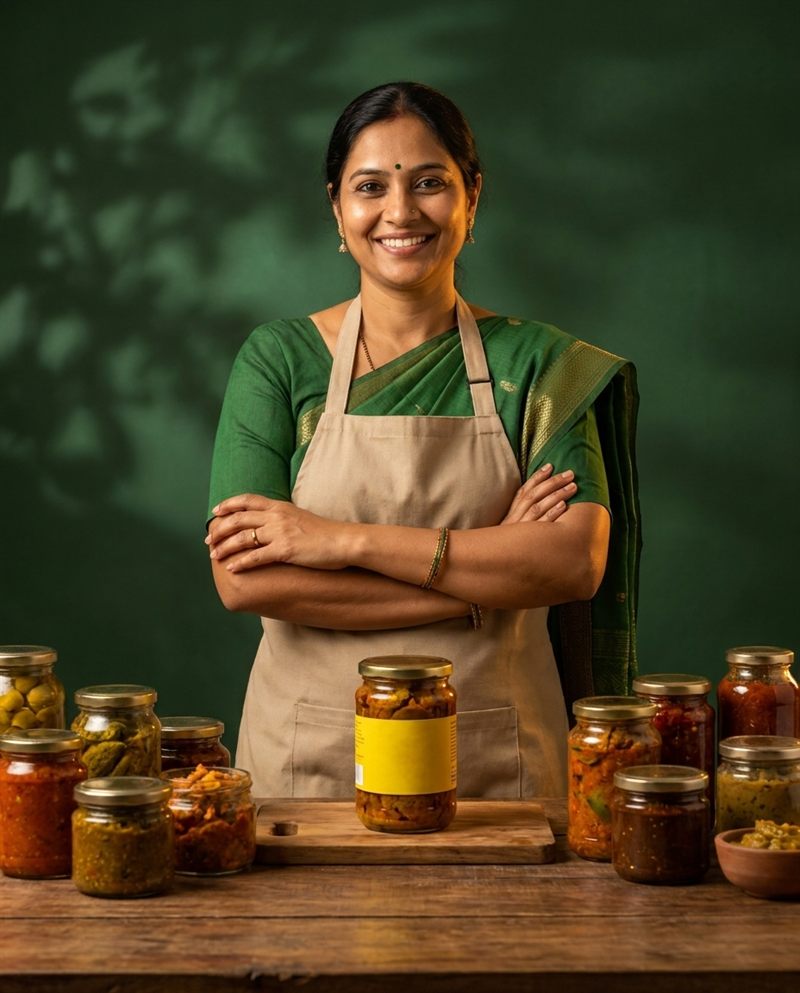 Woman entrepreneur with her homemade food products